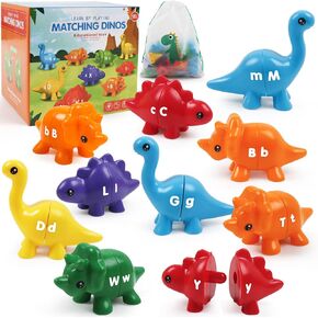 ABC Letters Matching Dinosaur Toys, Double-Sided Alphabet Learning Toy Birthday Valentine's Gifts for Kids : Uppercase Lowercase Letters Sorting and Matching Game, Party Favors Easter Basket Stuffers