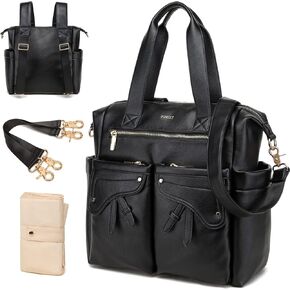 Leather Diaper Bag Backpack, Diaper Bag Tote Travel Tote Bags with Large Capacity and Multiple Pockets