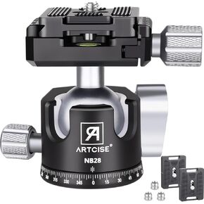 28mm Ball Low Profile Tripod Head with 2 Arca Swiss Quick Release Plates Professional CNC Aluminum 360 Rotating Panoramic Ball Head for DSLR Cameras Monopod Camcorder Slider Max Loading 22lbs/10kg