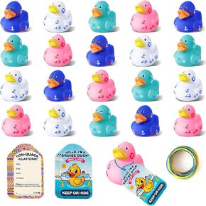 60 Pack Cruise Rubber Duck Kits Includes 20 Pcs Rubber Cruise Ducks, 20 Pcs Tags and 20 Pcs Rubber Bands, Cruise Ships Hiding Ducks, Carnival Game Rewards, Christmas Bath Toys Gifts