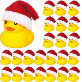 Liliful 24 Set Christmas Rubber Ducks with Christmas Hats Small Bathtub Yellow Ducks Mini Floating Squeaky Rubber Ducks Bath Toys for Baby Shower Holiday Decor Xmas Home Birthday