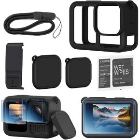 Silicone Sleeve Rubber Protective Case Compatible with Gopro Hero 13 Black Screen Protectors(6pcs),Lens Caps(2pcs),Battery Side Cover,Lanyard for Gopro Hero 13 Accessories Kit Black(11 in 1)