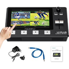 FEELWORLD L2 Plus Multi Camera Video Mixer Switcher, 5.5 inch LCD Touch Screen PTZ Controller Chroma Key 4 HDMI Input USB3.0 Output Format Real Time Production Live Streaming Built-in Cooler