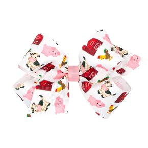 Wee Ones Girls Farm-themed Barnyard Animals Printed Grosgrain Hair Bow, Multi, Medium