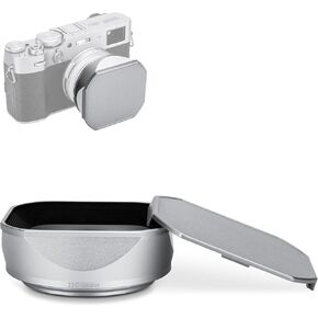 Square Metal X100VI Lens Hood with Lens Cap,Lens Shade Protector for Fujifilm Fuji X100VI X100V X100F Camera Replaces Fujifilm Fuji LH-X100 Lens Hood,with Lens Filter Adapter Ring & Lens Cap Silver