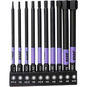 Auniwaig 1/4" Hex Head Allen Wrench Drill Bit Set 10pcs Metric, 1.5MM to 10MM Hex Key S2 Steel Impact Driver Bits, CNC Tips 4" Long Screwdriver Bit Set