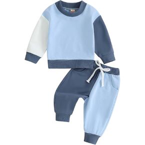 Newborn Baby Boys Girl Fall Clothes Contrast Color Sweatshirt Pants Set Toddler Outfits