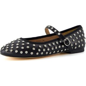 CUSHIONAIRE Women’s Flashy Studded Mary Jane Flats | Comfortable Memory Foam, Faux Leather, Lightweight, Wide Widths Available