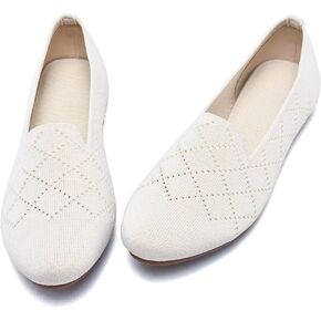 poemlady Women’s Ballet Flat Shoes Dress Shoes Knit Round Toe Slip On Ballerina Walking Flats Shoes for Woman Low Wedge Casual