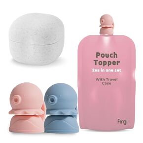 Whale SoftSip Food Pouch Topper | 2EA + Travel Case | Prevent Spills & Leakage | Protect Child Baby Toddler Mouth | Food Grade Silicone Reusable | Baby Led Weaning | BPA Free| Mint+Blue