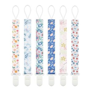 Floral Pacifier Clips, 6 Pack Pacifier Holder Clips for Boys and Girls Fits for Most Pacifiers Brands, Teether Toys and Gift (Flower)