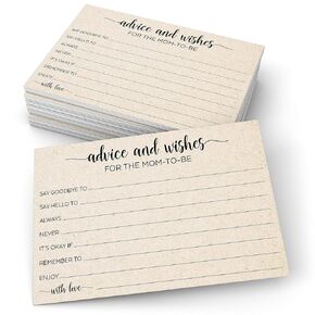 321Done Advice and Wishes for The Mom-to-Be, Made in USA - 4x6 Kraft Tan, Baby Shower Game, Gender Reveal Decor, Simple, Elegant, Minimalist - 50 Cards