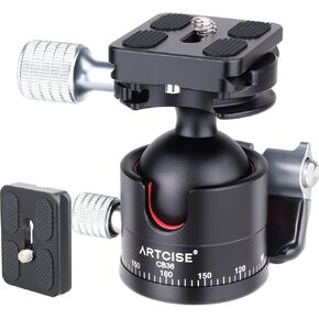 Low Profile Ball Head Heavy Duty Camera Tripod Ball Head 36mm Diameter with Two 1/4" Quick Release Plates for Camera Tripod, Monopod, DSLR,Max Load 33lbs /15kg