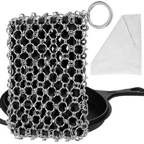 Comfortable Cast Iron Scrubber Chainmail,Upgraded Cast Iron Cleaner with Scouring Cloth,316L Chain Mail Link Scrubber Cast Iron Scraper Cleaning Tool Metal Brush to Clean Cast Iron Skillet, Frying Pan