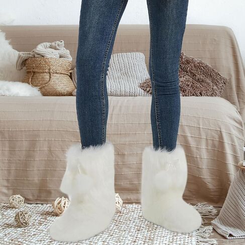 Furry Plush Slipper Booties for Women Warm Fur House Slippers with Anti-slip Sole Home Bedroom Indoor House Boots in Saudi Arabia