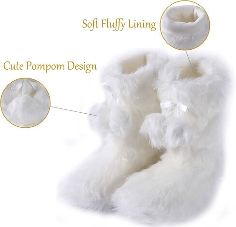 Furry Plush Slipper Booties for Women Warm Fur House Slippers with Anti-slip Sole Home Bedroom Indoor House Boots in Saudi Arabia