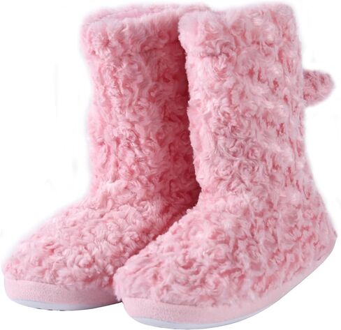 Furry Plush Slipper Booties for Women Warm Fur House Slippers with Anti-slip Sole Home Bedroom Indoor House Boots in Saudi Arabia