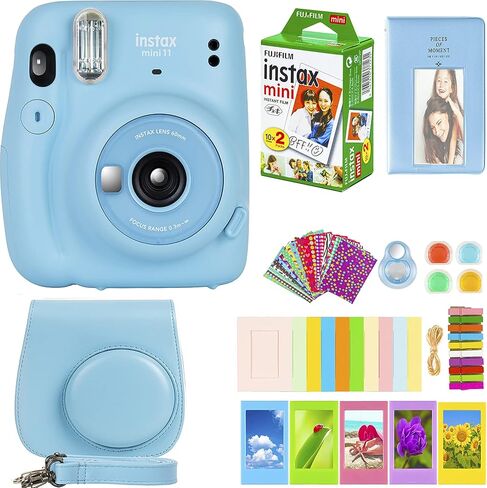 Fujifilm Instax Mini 11 Camera with Fujifilm Instant Mini Film (20 Sheets) Bundle with Deals Number One Accessories Including Carrying Case, Color Filters, Photo Album, Stickers + More (Sky Blue) in Saudi Arabia