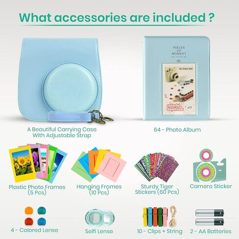 Fujifilm Instax Mini 11 Camera with Fujifilm Instant Mini Film (20 Sheets) Bundle with Deals Number One Accessories Including Carrying Case, Color Filters, Photo Album, Stickers + More (Sky Blue) in Saudi Arabia