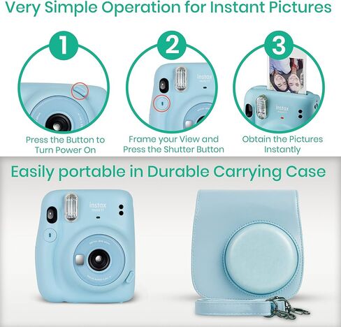 Fujifilm Instax Mini 11 Camera with Fujifilm Instant Mini Film (20 Sheets) Bundle with Deals Number One Accessories Including Carrying Case, Color Filters, Photo Album, Stickers + More (Sky Blue) in Saudi Arabia
