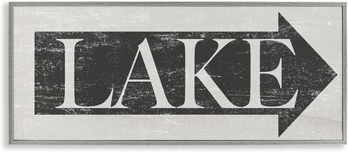 Stupell Industries Lake Arrow Sign Grey and White Distressed, Design by Daphne Polselli Gray Framed Wall Art, 10x24 in Saudi Arabia