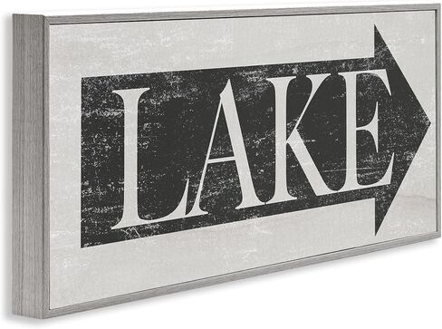 Stupell Industries Lake Arrow Sign Grey and White Distressed, Design by Daphne Polselli Gray Framed Wall Art, 10x24 in Saudi Arabia