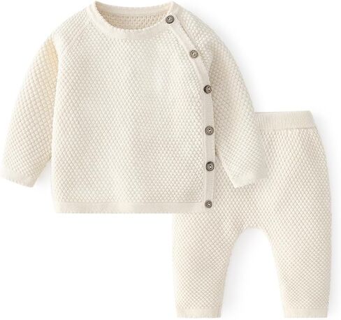 100% Cotton Knit Infant Baby Sweater and Pants Set, Unisex Newborn Boys Girls Outfit Long Sleeve Warm Clothes Newborn Gifts in Saudi Arabia