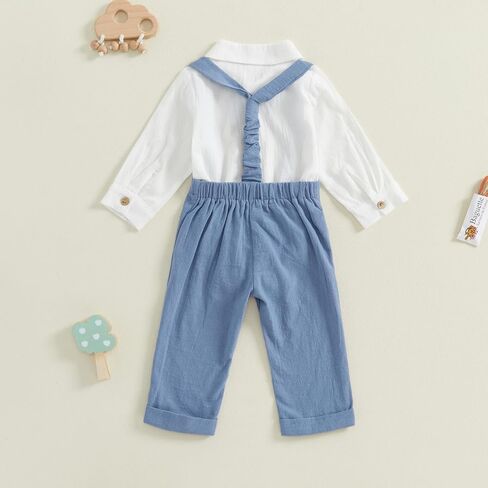 Newborn Infant Baby Boy Outfits Suit Bowtie Dress Romper+Suspender Overalls Pants Set Gentleman Wedding Clothes Formal in Kuwait
