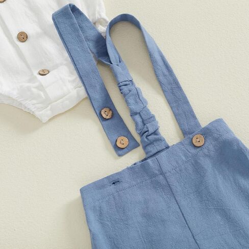 Newborn Infant Baby Boy Outfits Suit Bowtie Dress Romper+Suspender Overalls Pants Set Gentleman Wedding Clothes Formal in Kuwait