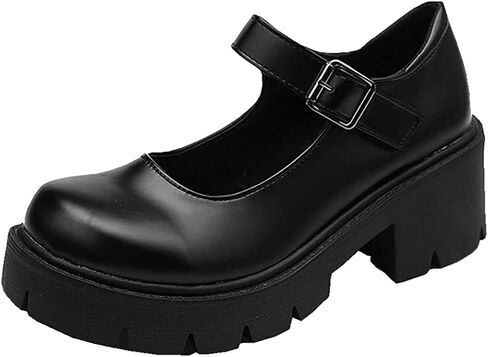 Women's Thick Sole Mary Jane Leather Shoes Bow Pearl Rivet Chain Love Gothic Sweet Style for Party Prom Costume Decoration in Kuwait