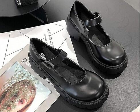 Women's Thick Sole Mary Jane Leather Shoes Bow Pearl Rivet Chain Love Gothic Sweet Style for Party Prom Costume Decoration in Kuwait