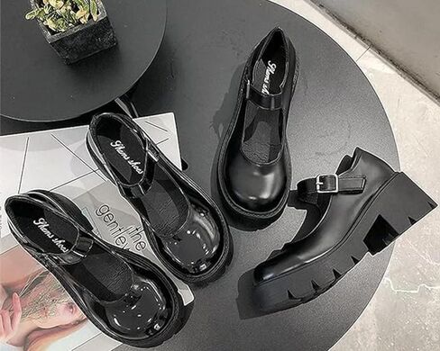 Women's Thick Sole Mary Jane Leather Shoes Bow Pearl Rivet Chain Love Gothic Sweet Style for Party Prom Costume Decoration in Kuwait