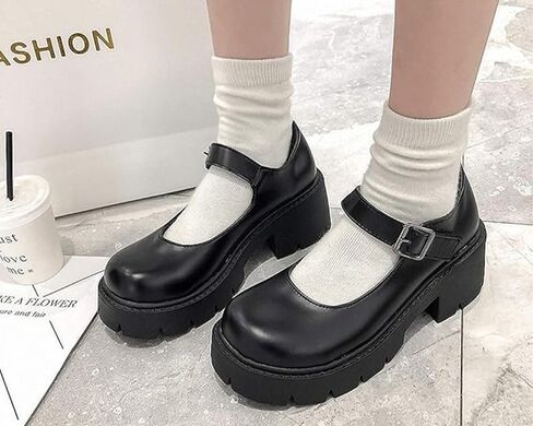Women's Thick Sole Mary Jane Leather Shoes Bow Pearl Rivet Chain Love Gothic Sweet Style for Party Prom Costume Decoration in Kuwait