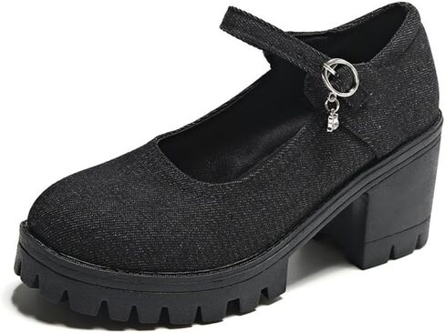 Women's Thick Sole Mary Jane Leather Shoes Bow Pearl Rivet Chain Love Gothic Sweet Style for Party Prom Costume Decoration in Kuwait