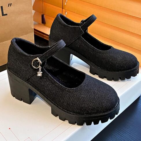 Women's Thick Sole Mary Jane Leather Shoes Bow Pearl Rivet Chain Love Gothic Sweet Style for Party Prom Costume Decoration in Kuwait
