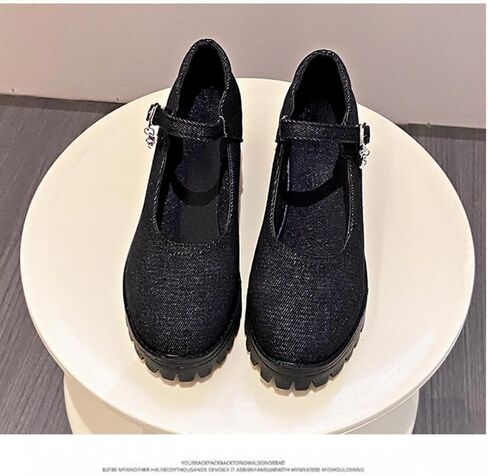 Women's Thick Sole Mary Jane Leather Shoes Bow Pearl Rivet Chain Love Gothic Sweet Style for Party Prom Costume Decoration in Kuwait