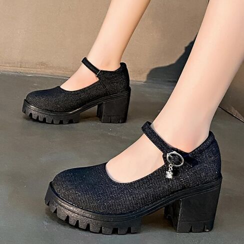 Women's Thick Sole Mary Jane Leather Shoes Bow Pearl Rivet Chain Love Gothic Sweet Style for Party Prom Costume Decoration in Kuwait