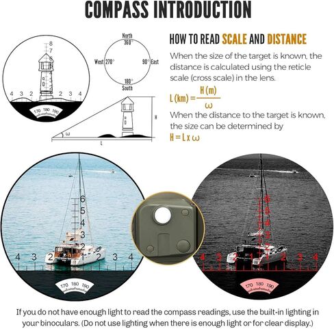 مناظير بحرية 10 × 50 للبالغين، مناظير مقاومة للماء مع بوصلة محدد المدى BAK4 Prism FMC مقاومة للضباب للملاحة والقوارب والصيد الرياضي - جميع الأعمار مع حزام تسخير أسود in Kuwait
