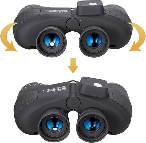 مناظير بحرية 10 × 50 للبالغين، مناظير مقاومة للماء مع بوصلة محدد المدى BAK4 Prism FMC مقاومة للضباب للملاحة والقوارب والصيد الرياضي - جميع الأعمار مع حزام تسخير أسود in Kuwait