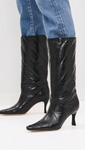 Women's Steph Black Creased Leather Boots in Saudi Arabia