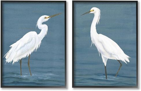 Stupell Industries White Egrets on Shore مجموعة فنية جيكلي مؤطرة مكونة من قطعتين بواسطة مايكل ويليت in Kuwait