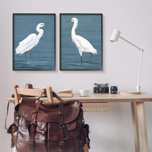 Stupell Industries White Egrets on Shore مجموعة فنية جيكلي مؤطرة مكونة من قطعتين بواسطة مايكل ويليت in Kuwait