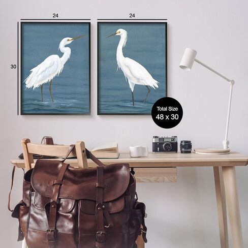 Stupell Industries White Egrets on Shore مجموعة فنية جيكلي مؤطرة مكونة من قطعتين بواسطة مايكل ويليت in Kuwait