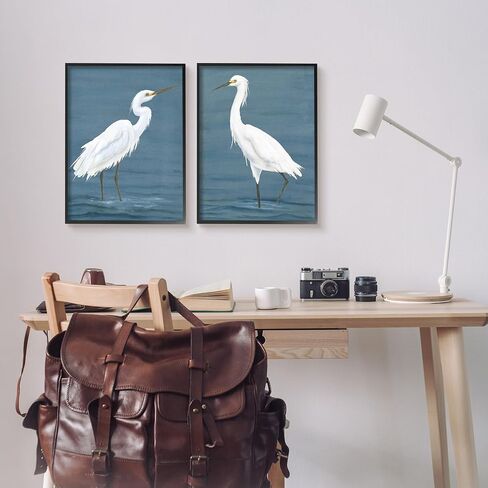Stupell Industries White Egrets on Shore مجموعة فنية جيكلي مؤطرة مكونة من قطعتين بواسطة مايكل ويليت in Kuwait