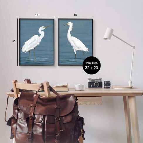 Stupell Industries White Egrets on Shore مجموعة فنية جيكلي مؤطرة مكونة من قطعتين بواسطة مايكل ويليت in Kuwait