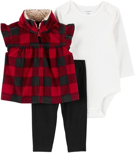 Carter's Baby Girls' 3 Piece Vest Little Jacket Set (Red/Black Buffalo Plaid, Newborn) in Saudi Arabia