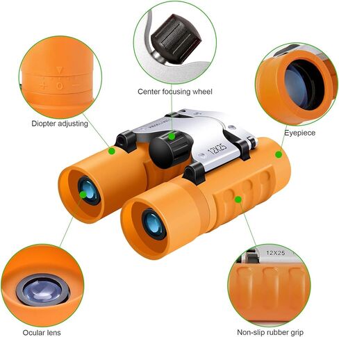 Binoculars for Kids, WRNRN Compact High Resolution Shockproof Binoculars 12X25 Real Optics Small Lightweight Binoculars for Bird Watching Camping Hiking Children Boys Girls 8-12 Best Gift (Pink) in Saudi Arabia