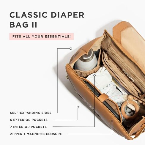 Freshly Picked Classic II Diaper Bag Backpack, Wipeable Vegan Leather Diaper Bag With Changing Pad (Butterscotch V2) in Saudi Arabia