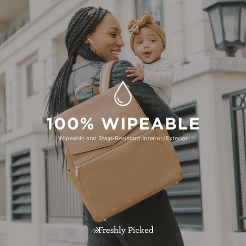 Freshly Picked Classic II Diaper Bag Backpack, Wipeable Vegan Leather Diaper Bag With Changing Pad (Butterscotch V2) in Saudi Arabia