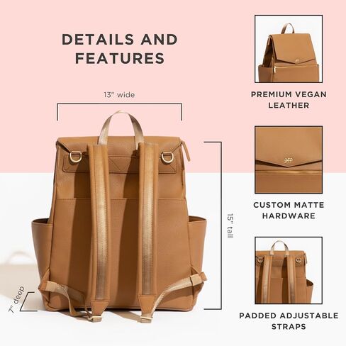 Freshly Picked Classic II Diaper Bag Backpack, Wipeable Vegan Leather Diaper Bag With Changing Pad (Butterscotch V2) in Saudi Arabia